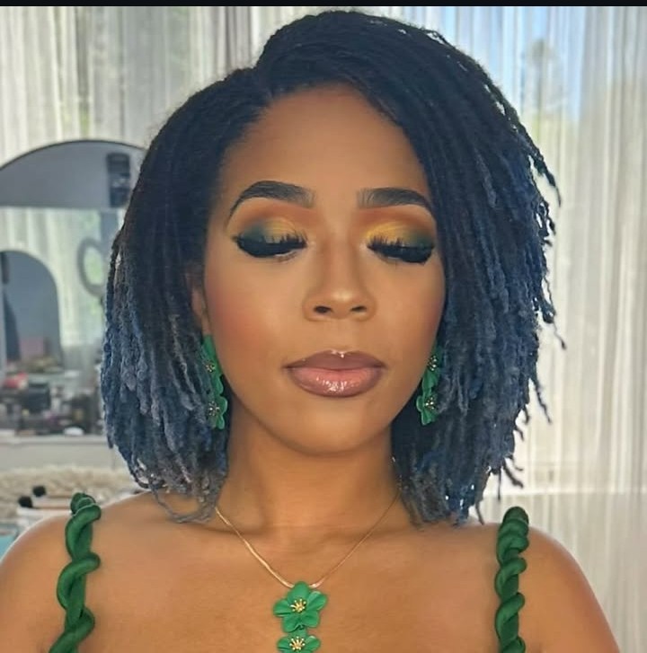 Green and gold cut crease glam look